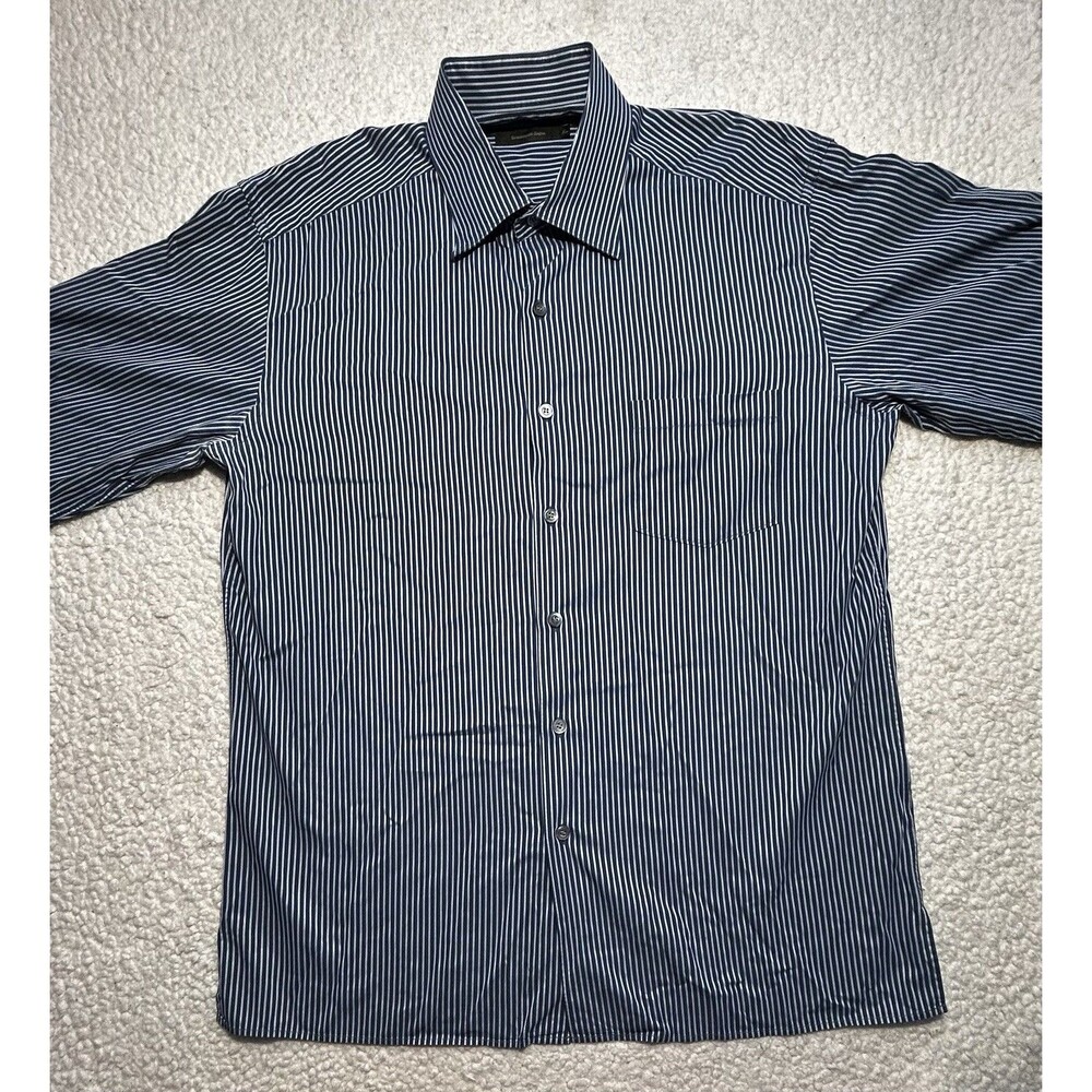 Ermenegildo Zegna Shirt Mens XL Blue White Stripe L/S Cotton Read Defect